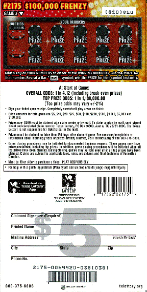 $100,000 Frenzy (back)