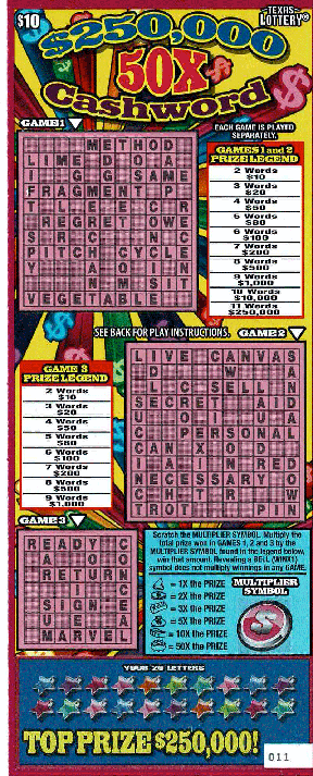 $250,000 50X Cashword (#3)